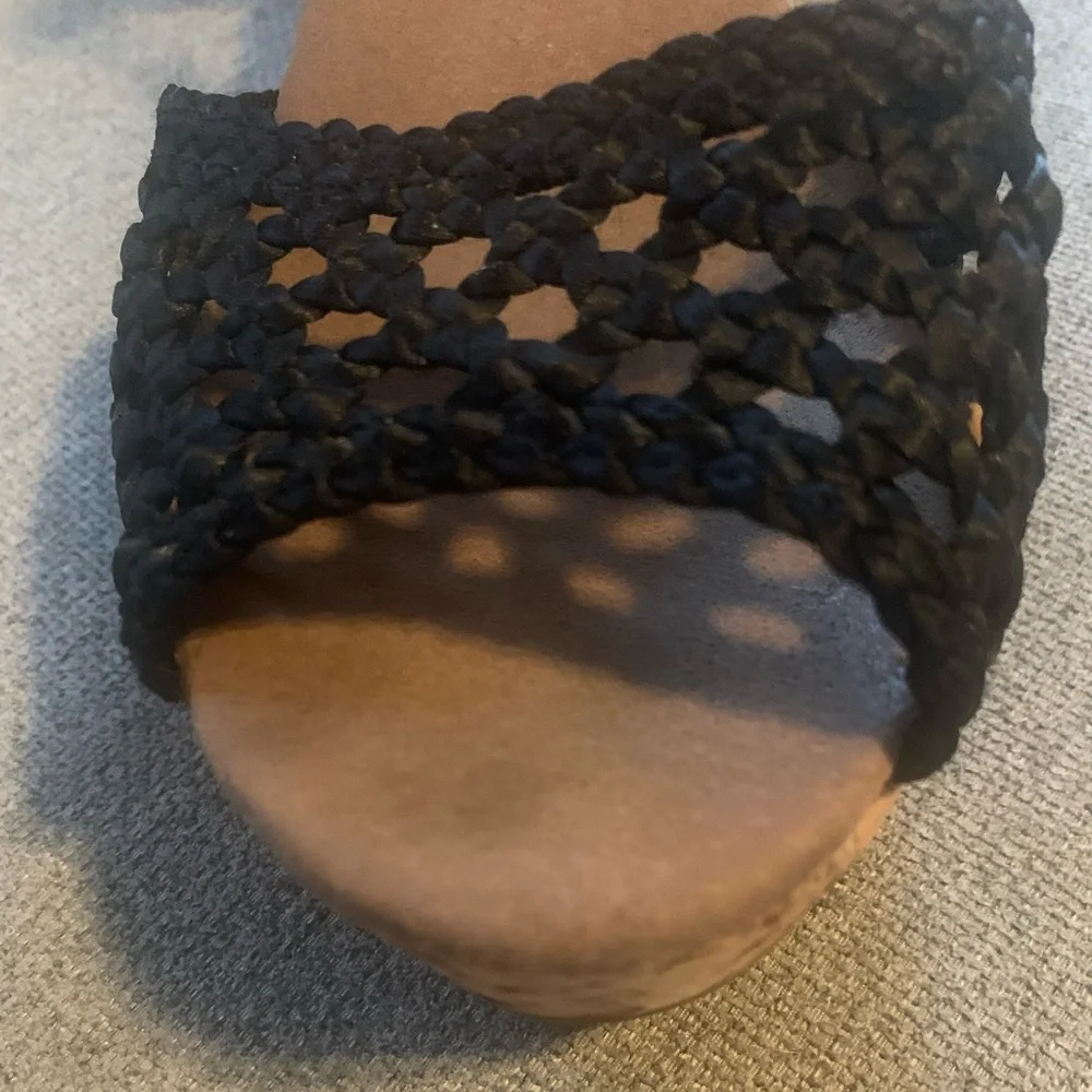 Toms Black Woven Platform Sandal with Ankle Strap